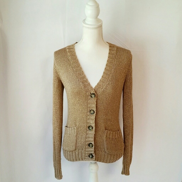 J. Crew Factory Sweaters Jcrew Factory Metallic Gold Beach Cardigan